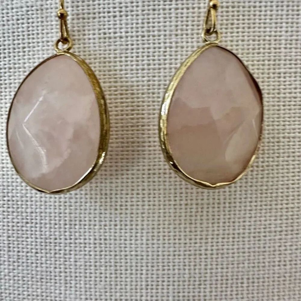Gold  tone rose quartz drop earrings